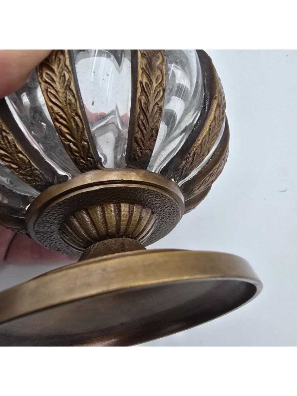 Asian Vintage Brass & Bubble Pedestal Vase With Ornamental Design Clear & Brown - Picture 2 of 8